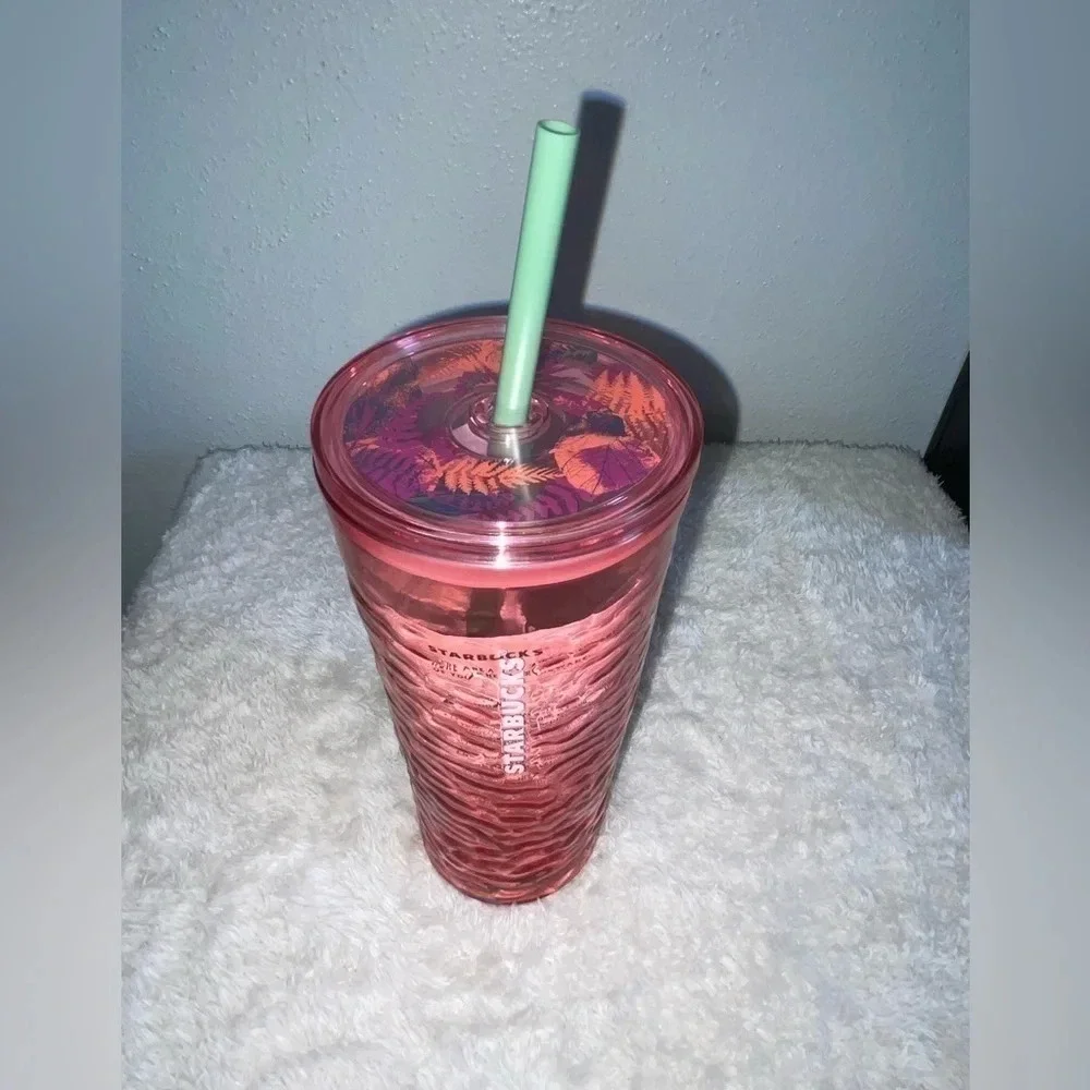 💗Starbucks 2022 Fall ‘Hammered Begonia’ Pink Glass Cold Cup Tumbler - Picture 3 of 9